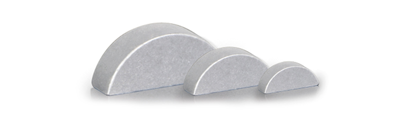 Woodruff keys in semicircular shape for standardised applications