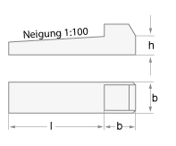 Technical drawing of a gib key with dimensions
